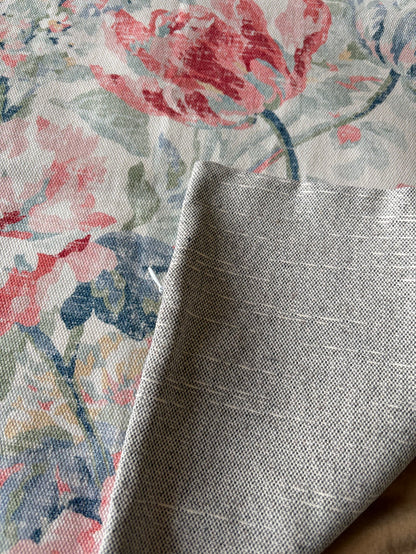 Sale: 22x22” Blue, Coral, and Grey Floral Pillow Cover - Annabel Bleu