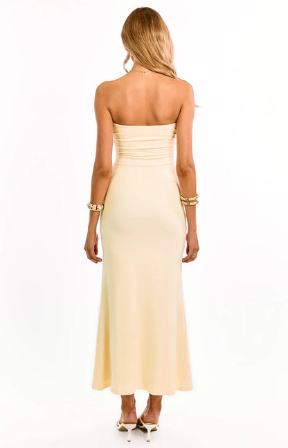 Isaiah Cream Strapless Mesh Maxi Dress