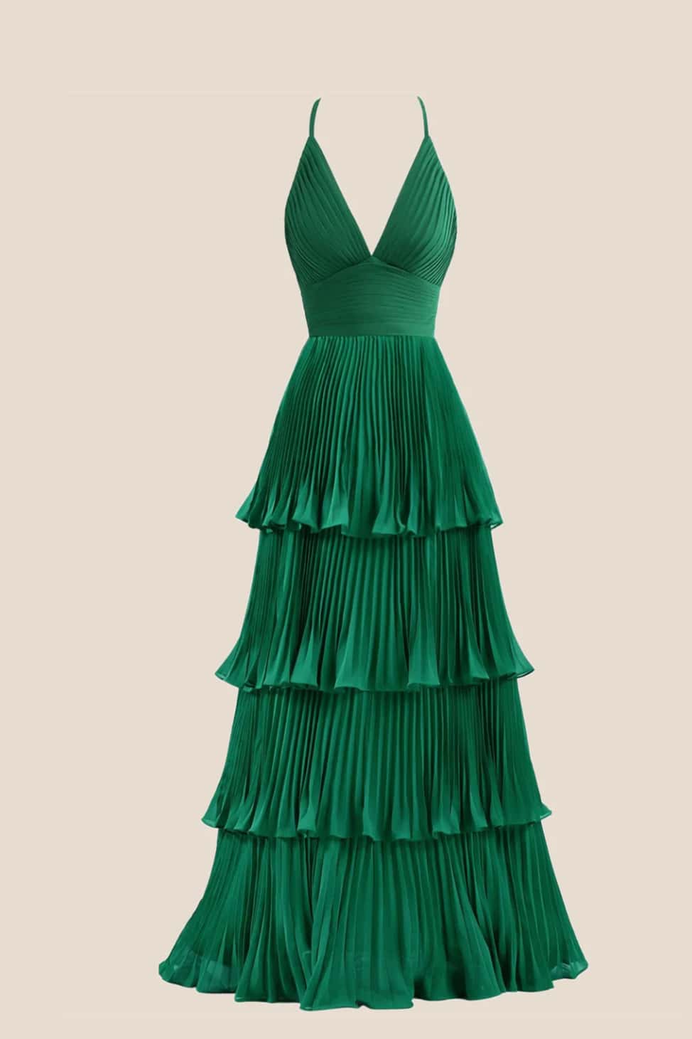 Emerald Green Pleated Empire Tiered A-line Party Dress