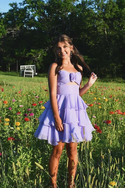 Strapless Green Pleated Tiered Short Dress with Rosette