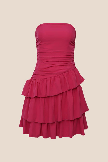 Fuchsia Strapless Ruffle Short Dress