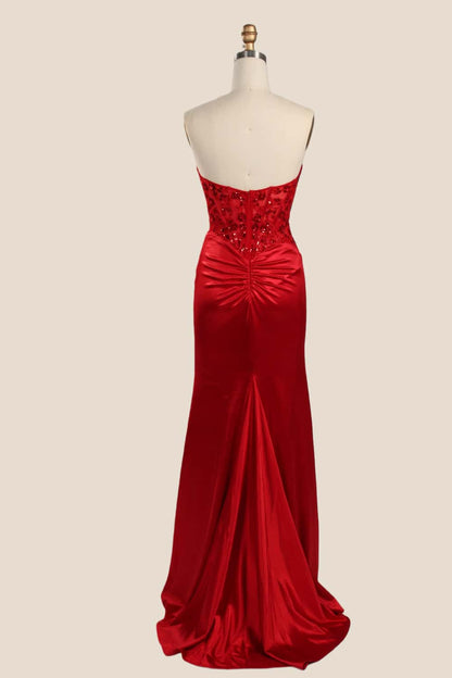 Strapless Dark Green Appliques Ruched Long Formal Dress