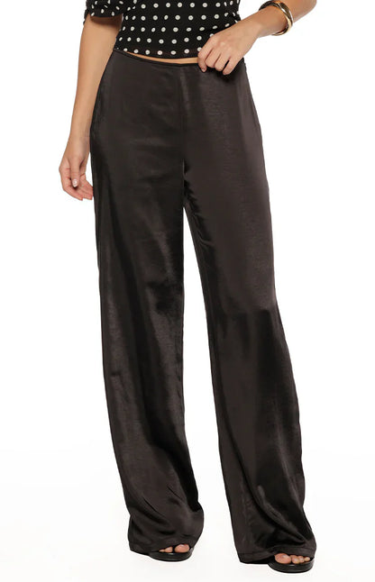 Orla Black Satin Straight Leg Pants