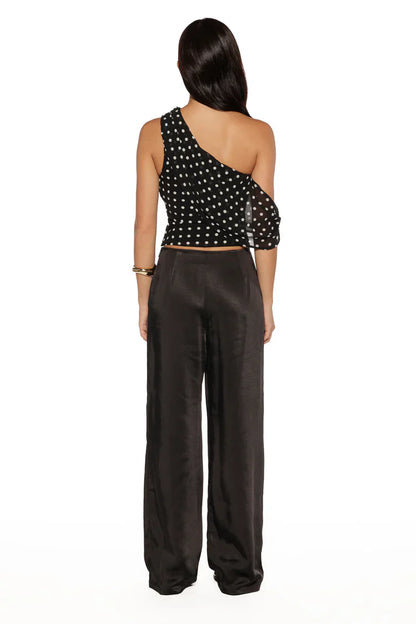 Orla Black Satin Straight Leg Pants