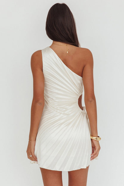 Glow Ray One-Shoulder Pleat Dress Champagne