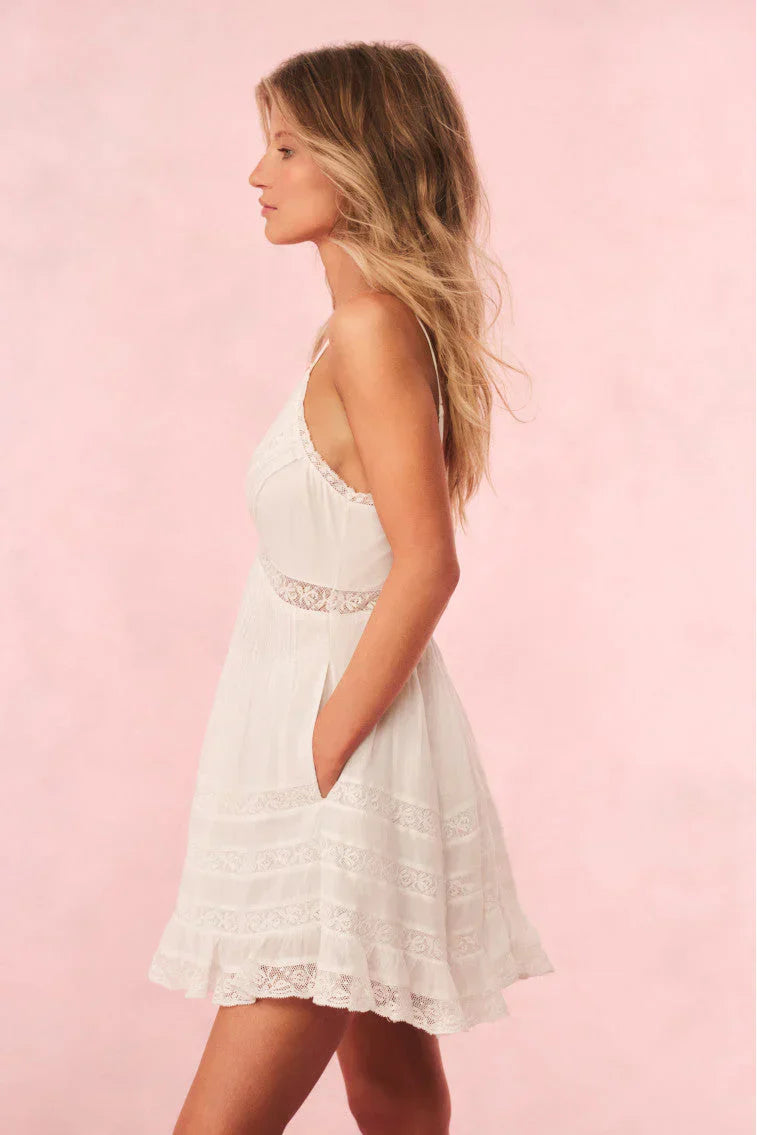 Alonna Cotton Lace-Trimmed Mini Dress - WHITE
