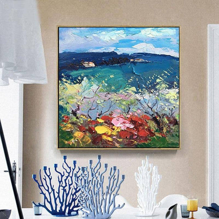 Abstract Ocean Scenery Art Poster - Hand-Painted Canvas for Serenity Indoors