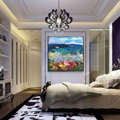 Abstract Ocean Scenery Art Poster - Hand-Painted Canvas for Serenity Indoors