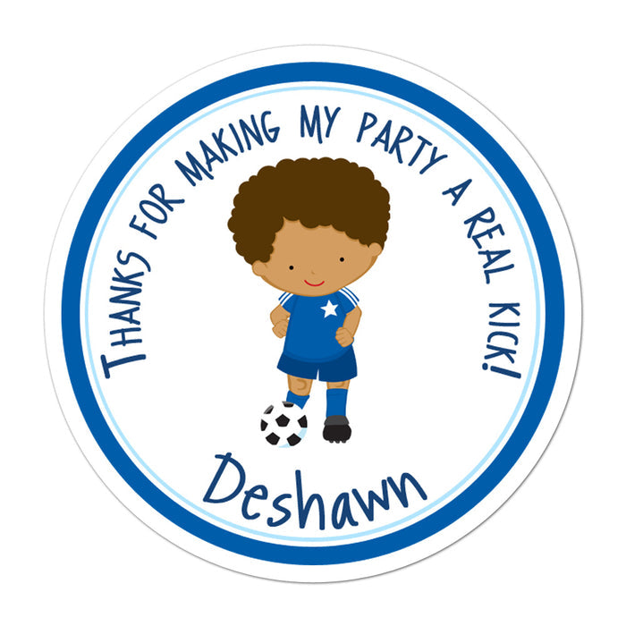 African American Soccer Player Personalized Sticker Birthday Stickers - INKtropolis