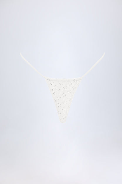 Broderie Anglaise Drawstring Bikini Bottoms in White