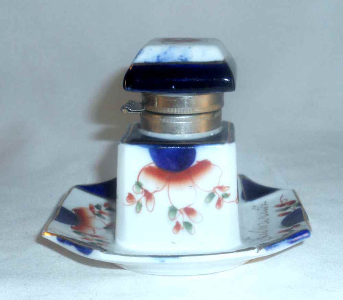 Antique Porcelain Desktop Inkwell Gaudy Dutch Welsh Style Present from Falmouth