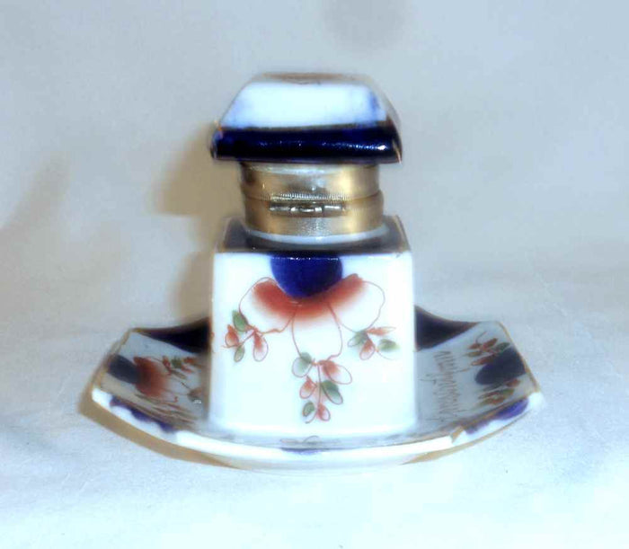 Antique Porcelain Desktop Inkwell Gaudy Dutch Welsh Style Present from Falmouth