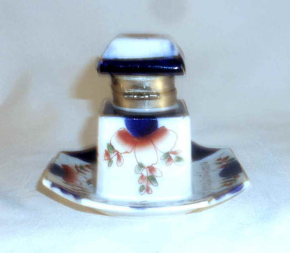 Antique Porcelain Desktop Inkwell Gaudy Dutch Welsh Style Present from Falmouth
