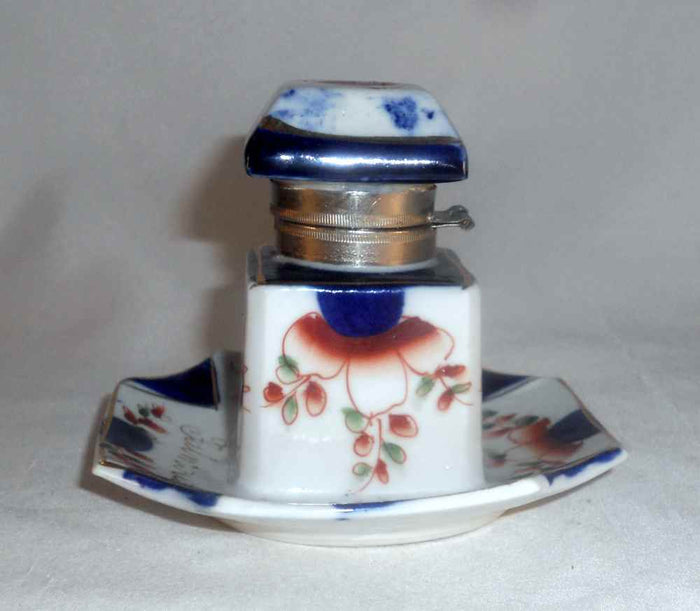 Antique Porcelain Desktop Inkwell Gaudy Dutch Welsh Style Present from Falmouth