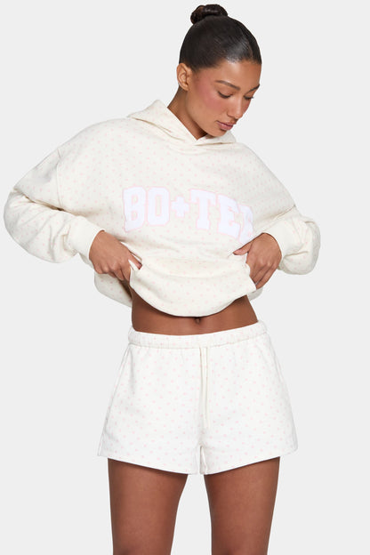 Oversized Applique Hoodie in Blush Polka Dot