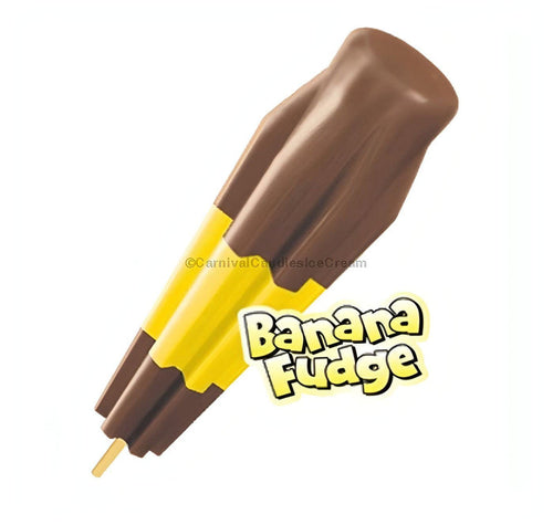 Bomb Pop Banana Fudge ice cream pop in rocket shape, featuring banana and chocolate flavors; perfect for bulk ice cream orders.