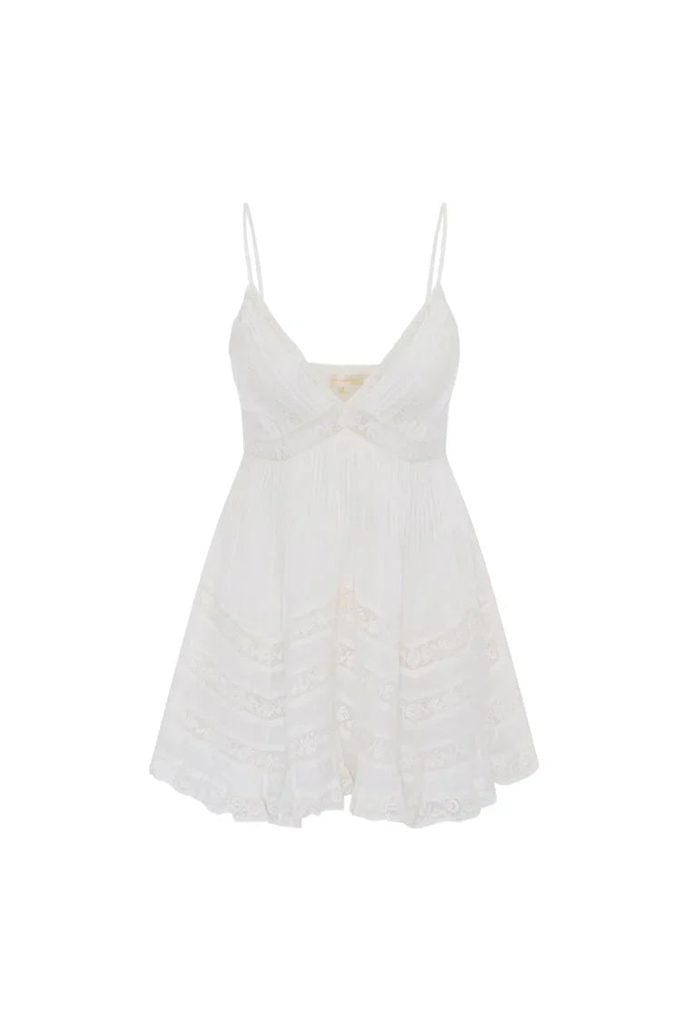 Alonna Cotton Lace-Trimmed Mini Dress - WHITE