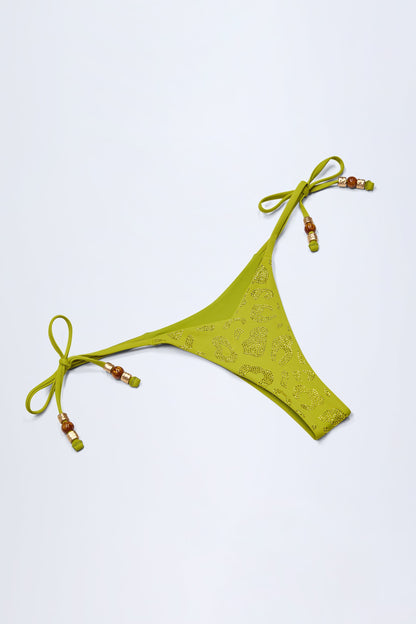 Charm-Detail Thong Bikini Bottoms in Olive Green