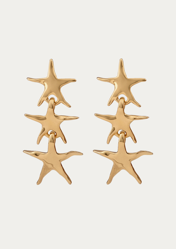 Gold star-shaped earrings on a white background