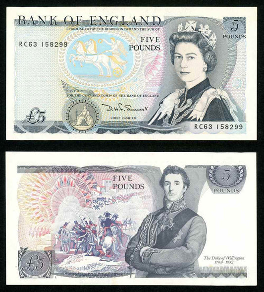 Currency Great Britain 5 Pounds Banknote P-378e 1987-88 Somerset Prefix RC63 AU+