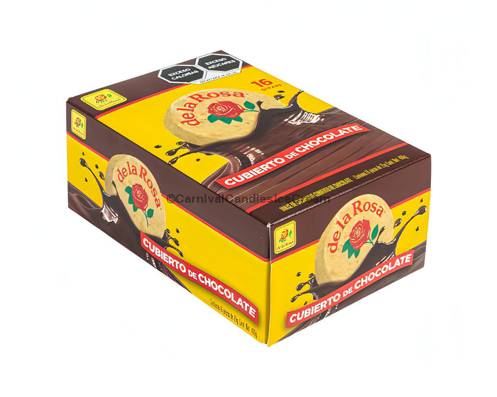 De La Rosa Mazapan Chocolate box featuring 16 count of traditional Mexican candy covered in chocolate.