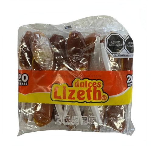 Dulces Lizeth All Natural Tamarindo Pulp Spoon Candy pack featuring 20 pieces of delicious Mexican candy.