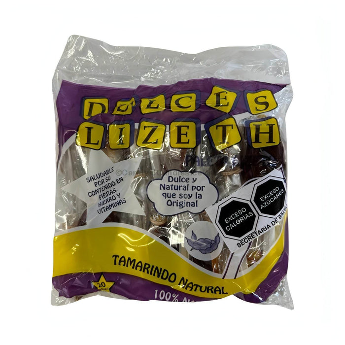 Dulces Lizeth All Natural Tamarindo Pulp Spoon Candy package featuring sweet and tangy Mexican candy treats.