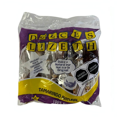 Dulces Lizeth All Natural Tamarindo Pulp Spoon Candy package featuring sweet and tangy Mexican candy treats.
