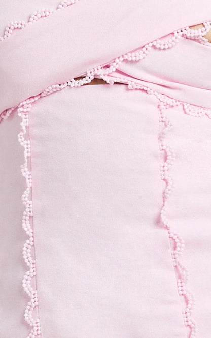 Gigi Mini Linen Blend Dress - Sweetheart Tie Back Scallop Detail Dress in Pink