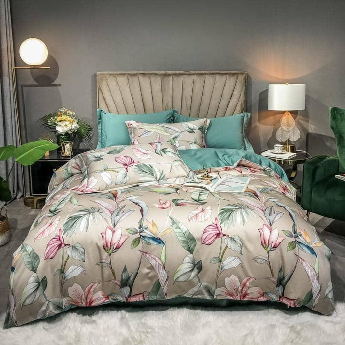Egyptian Cotton Flower Tree Print Duvet Cover Set - Vibrant and Whimsical Bedding
