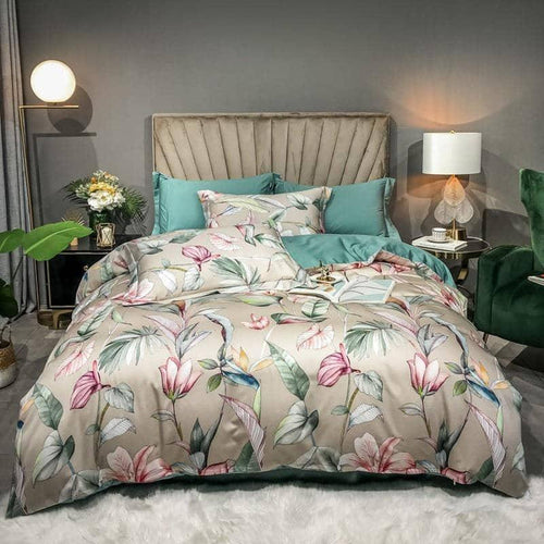 Egyptian Cotton Flower Tree Print Duvet Cover Set - Vibrant and Whimsical Bedding