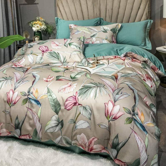 Egyptian Cotton Flower Tree Print Duvet Cover Set - Vibrant and Whimsical Bedding