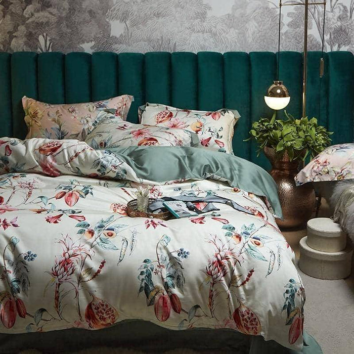 Egyptian Cotton Flower Tree Print Duvet Cover Set - Vibrant and Whimsical Bedding