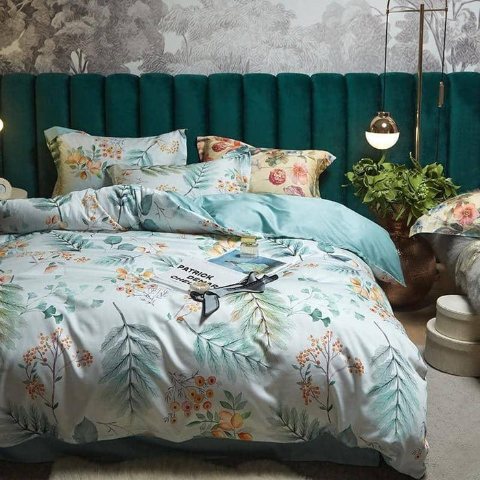 Egyptian Cotton Flower Tree Print Duvet Cover Set - Vibrant and Whimsical Bedding