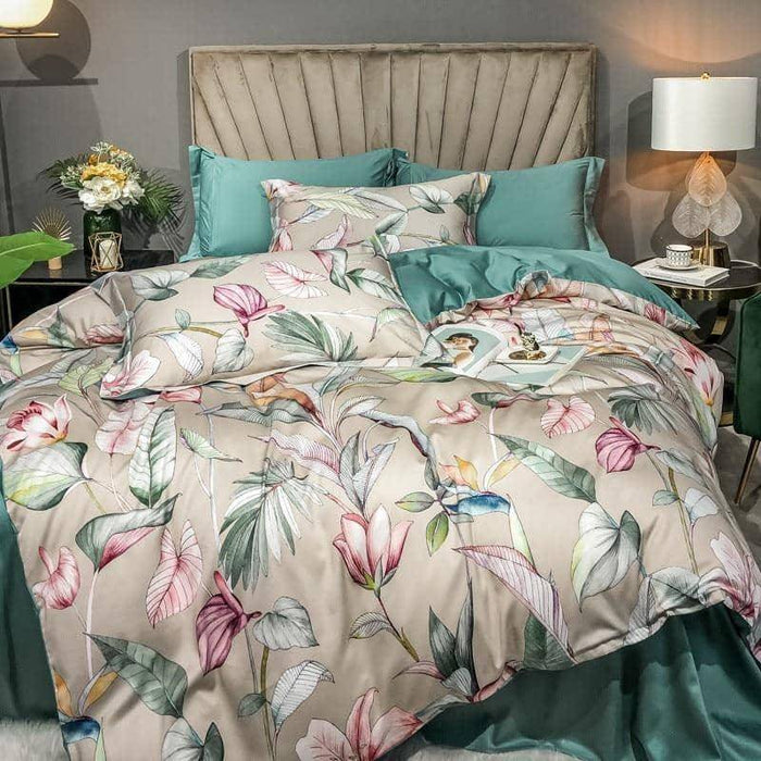 Egyptian Cotton Flower Tree Print Duvet Cover Set - Vibrant and Whimsical Bedding