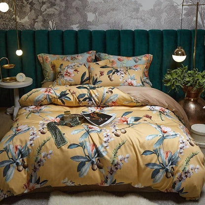 Egyptian Cotton Flower Tree Print Duvet Cover Set - Vibrant and Whimsical Bedding