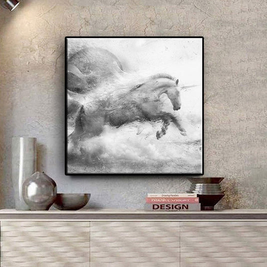 Elegant Equine: Abstract Black & White Running Horse