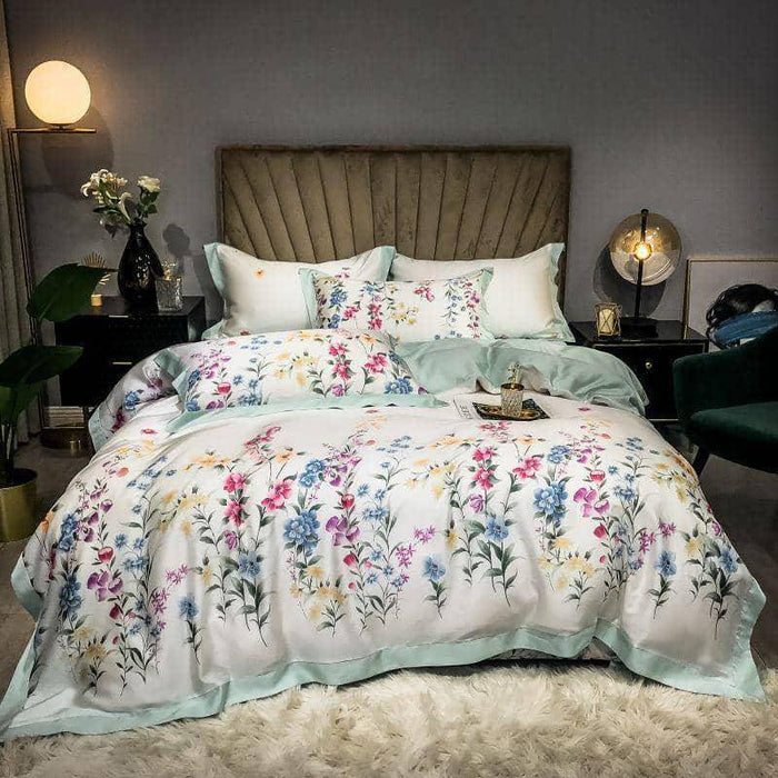 Elegant Garden Floral Bedding Set: Luxurious Tencel Material for Comfort
