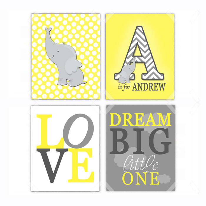 Elephant Dream Big Little One Nursery Wall Art Decor Poster, Print, Framed or Canvas - Set of 4 kids room art - INKtropolis