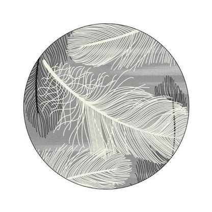 European Feather Pattern Round Area Rug - Soft and Elegant Living Room Decor