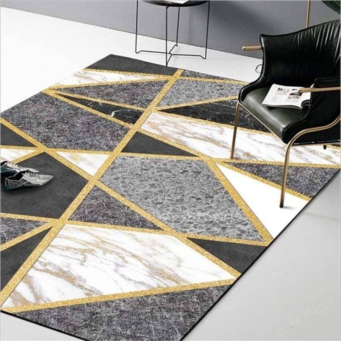 European Marble Gold Rectangle Area Rug - Chic and Modern Living Room Decor