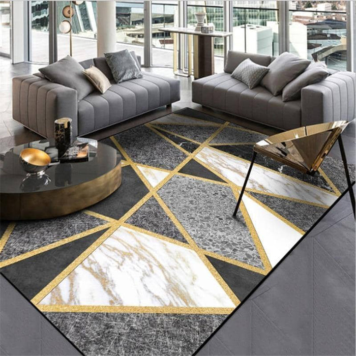 European Marble Gold Rectangle Area Rug - Chic and Modern Living Room Decor
