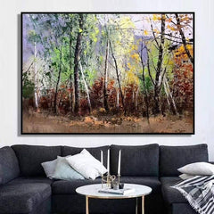 Experience the Beauty of Fall with Autumn Forest Art Wall Poster - Hand-painted on Canvas