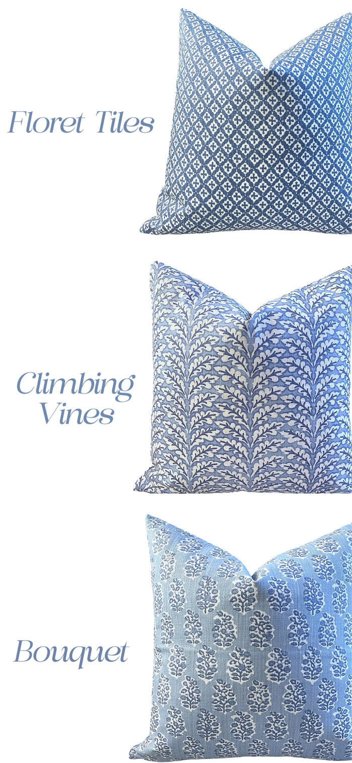 Florentia: Azure Bleu Mix and Match Decorative Pillow Covers / Light Blue Pillow Cover / Block Printed Pillow available in 10 sizes - Annabel Bleu