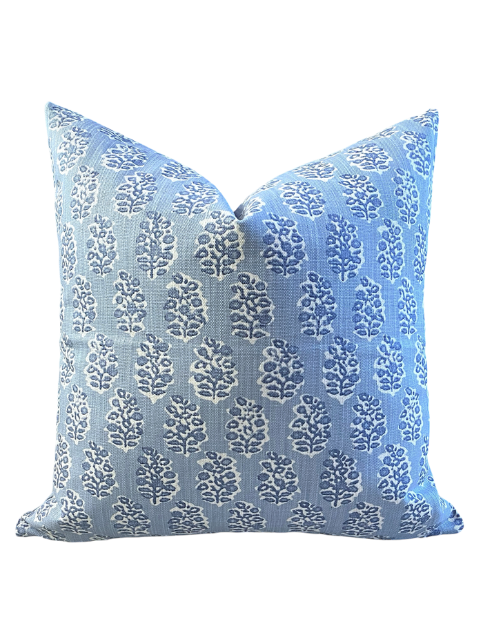 Florentia: Azure Bleu Mix and Match Decorative Pillow Covers / Light Blue Pillow Cover / Block Printed Pillow available in 10 sizes - Annabel Bleu