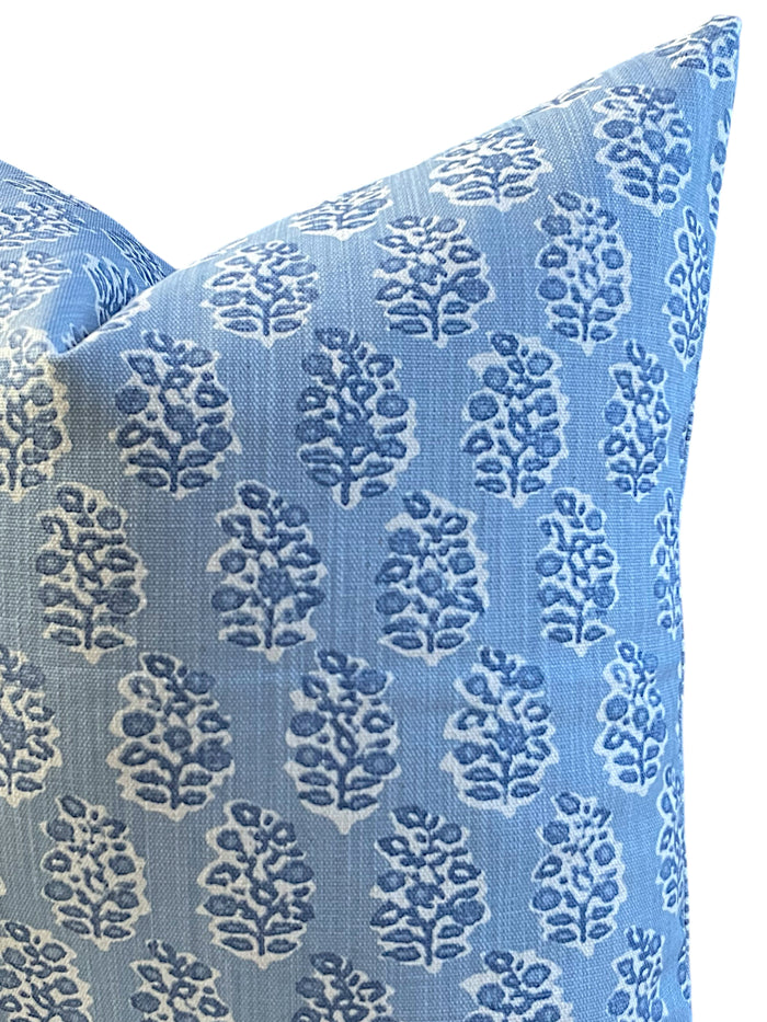 Florentia: Azure Bleu Mix and Match Decorative Pillow Covers / Light Blue Pillow Cover / Block Printed Pillow available in 10 sizes - Annabel Bleu