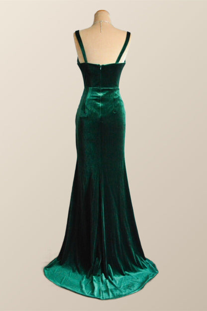Green Velvet Mermaid Long Formal Dress with Slit