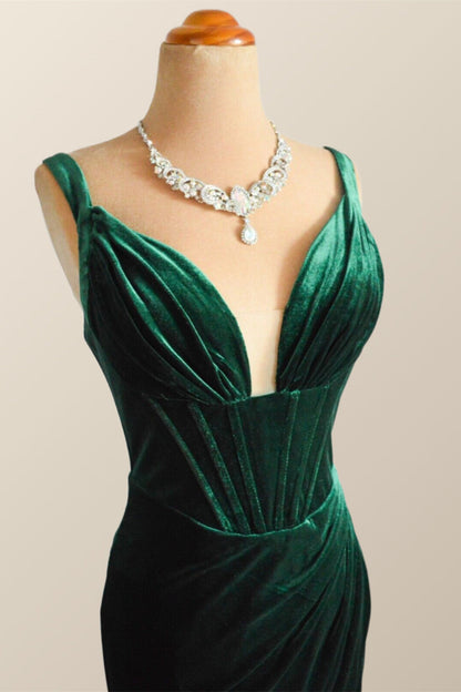 Green Velvet Mermaid Long Formal Dress with Slit