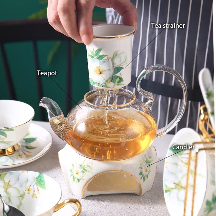 Garden of Camellias: Floral Pattern Ceramic Tea Cup Set