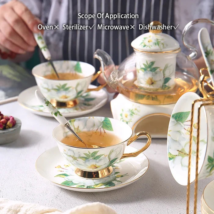 Garden of Camellias: Floral Pattern Ceramic Tea Cup Set